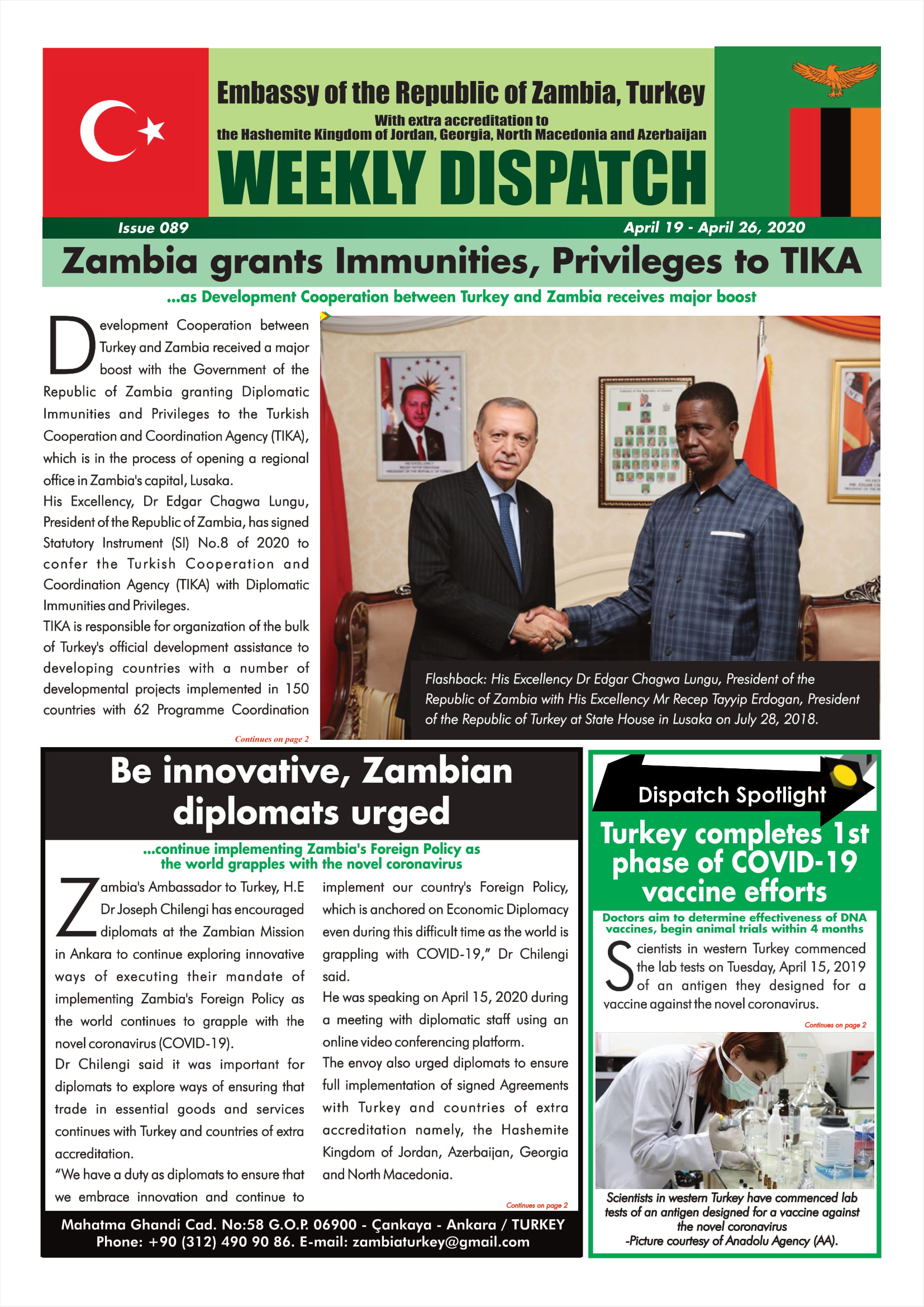Zambia grants Immunities, Priveleges to TIKA